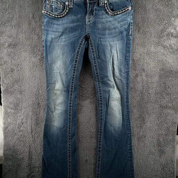 Miss Me Signature Rise Boot Cut Blue Denim Jeans Back Flap Pockets Women 26 - Picture 1 of 16